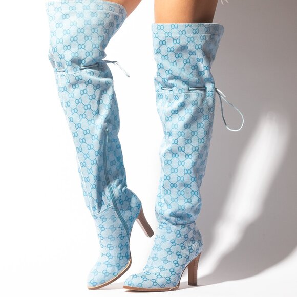 Brand new | Best seller | Monogram Canvas Thigh High Boots (BLUE) - Picture 2 of 3